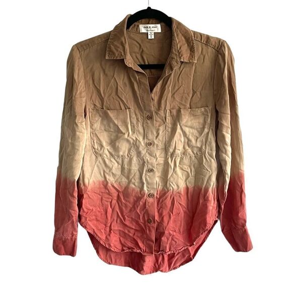CLOTH & STONE Ombré Tencel Button Front Blouse Tan Rust XS - Picture 1 of 4